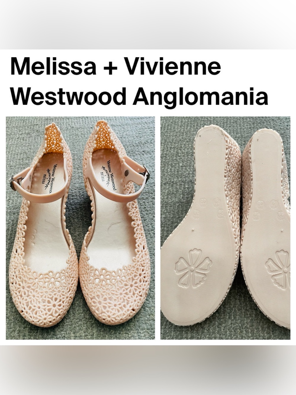 MELISSA + VIVIENNE WESTWOOD Anglomania Women's Blush Pink Wedge Sandals - Picture 1 of 13